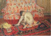 Henri Lebasque Prints Nude on Red Carpet, oil painting reproduction